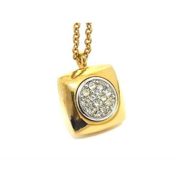 Givenchy (Authentic) Rhinestone Pendant & Gold Chain-link 1977 Vintage Necklace - Picture 2 of 4